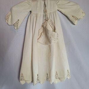 Vintage Handmade Dress Infant Doll Corduroy With Bonnet
